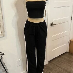 NWT No Boundaries Black Track Pants with White Side Stripes And Tube Top